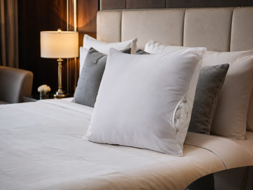Premium hotel cushion filler with soft fibre filling in a luxury hotel room