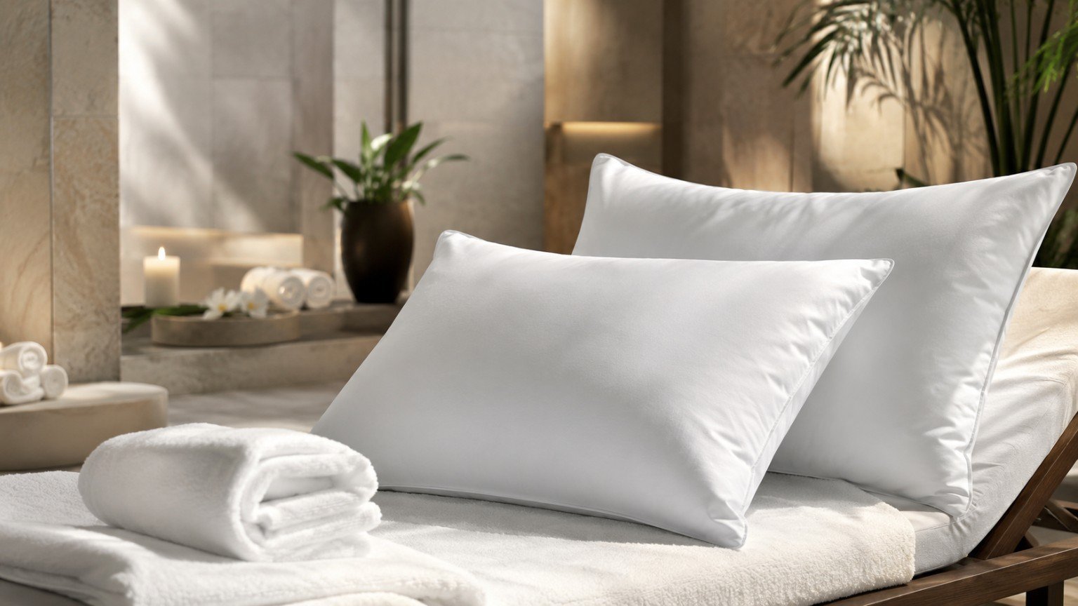 Premium white pillows in a spa setting