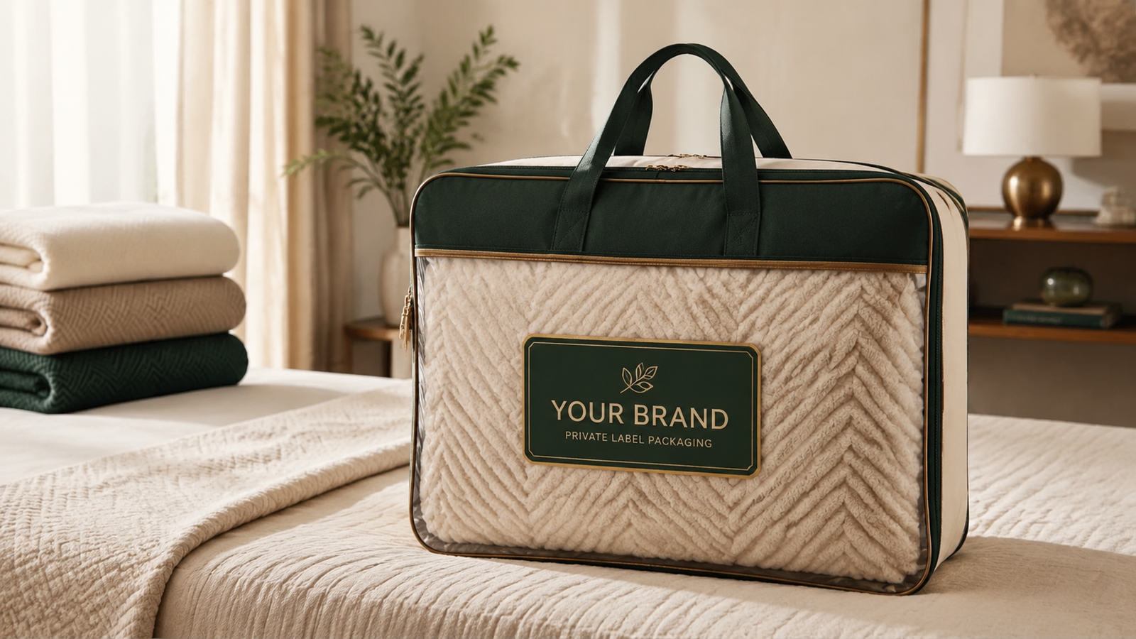 Premium blanket packed in a custom private label carry bag