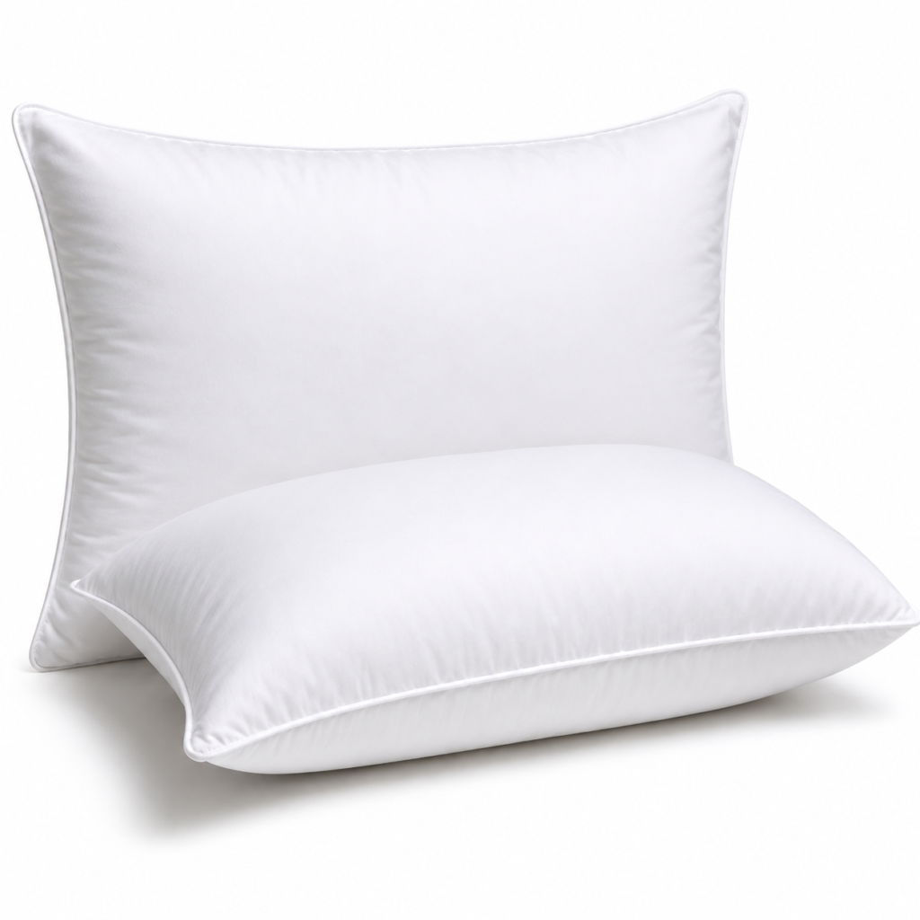 White hollow fibre pillows on white background